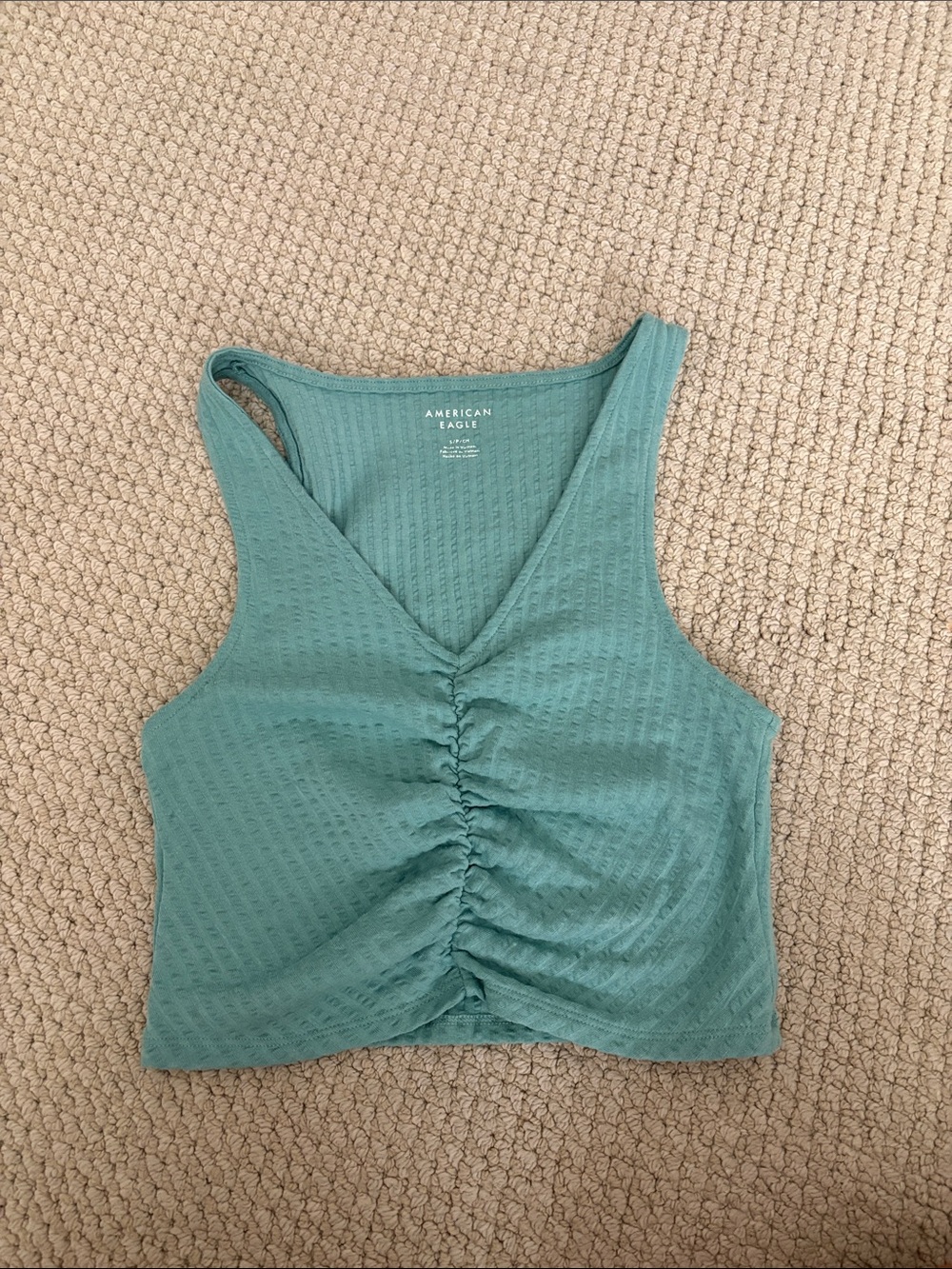 American Eagle Outfitters Teal V-Neck Ruched Tank